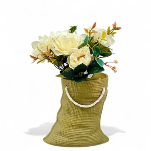 Textured Rope Handle Ceramic Vase – Olive Green