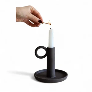 Black Ceramic Handle Candle Holder – Nordic Minimal Edition