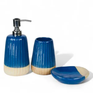 Blue & Beige Ocean Dip Ceramic Bathroom Set
