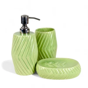 Mint Green Embossed Ceramic Bathroom Set