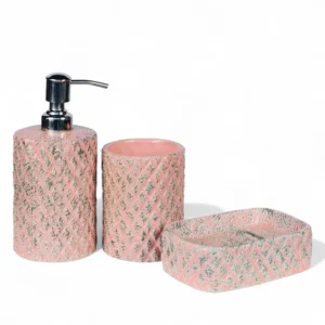 Blush Lattice Textured Ceramic Bathroom Set