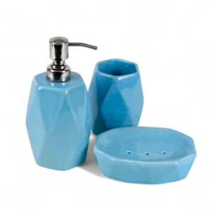 Aqua Blue Geometric Ceramic Bathroom Set