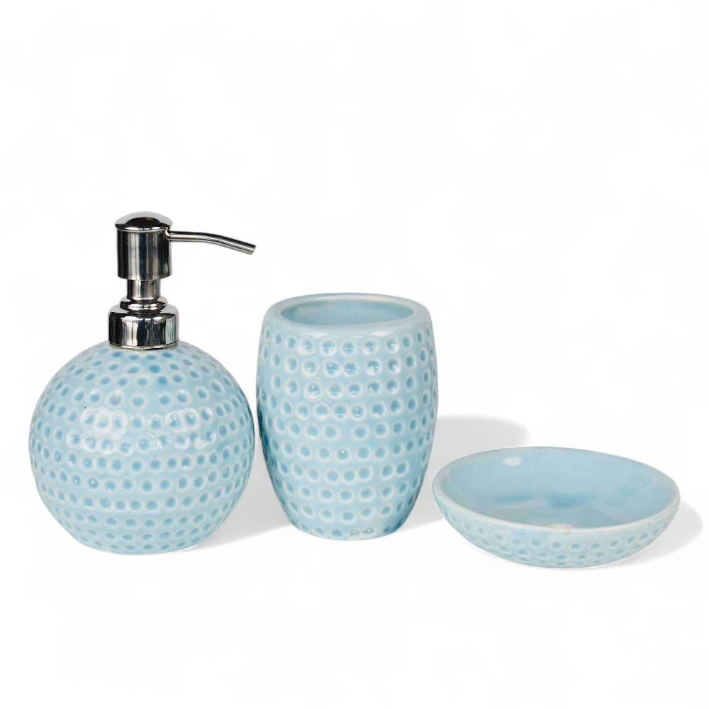 Sky Blue Aqua Textured Ceramic Bathroom Set