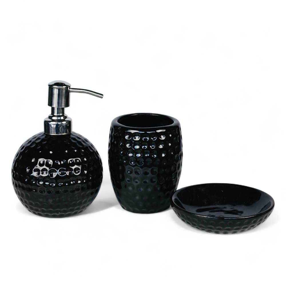 Gloss Black Obsidian Textured Ceramic Bathroom Set