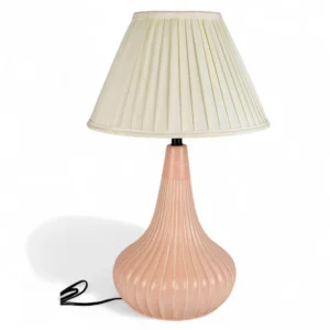 Blush Pink Ribbed Ceramic Table Lamp