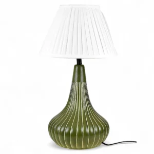 Olive Green Ribbed Ceramic Table Lamp