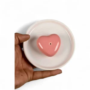 Pink Heart Ceramic Incense Holder