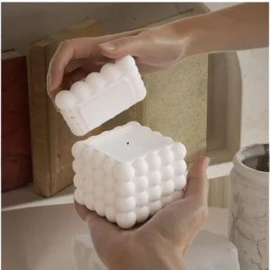White Bubble Cube Ceramic Candle Jar