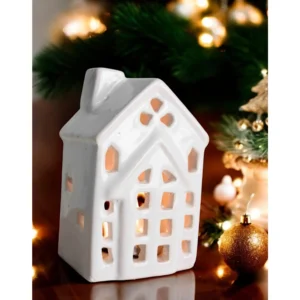 White Ceramic House Tealight Holder – Handcrafted Home & Festive Décor