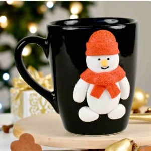 Handcrafted Snowman Christmas Mug – Black Ceramic Holiday Edition