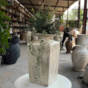 Handcrafted Square Ceramic Planter – Stone Textured Finish