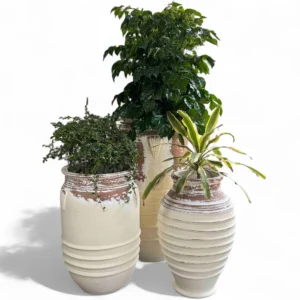 Large Handcrafted Ceramic Planters – Rustic White Outdoor Collection