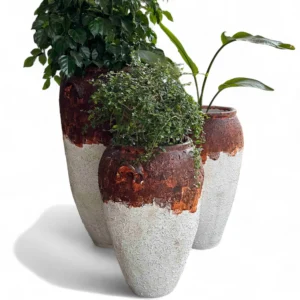Rustic Oxidized Ceramic Planter Set – Dual Tone Handcrafted Outdoor
