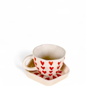 Handcrafted Red Heart Cup & Saucer Set
