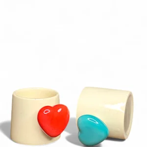 Heart Handle Ceramic Mug Set (Red & Aqua Blue)