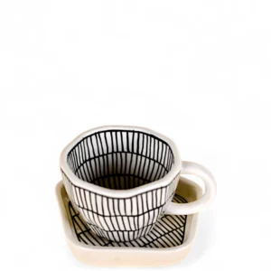 Handcrafted Line Art Ceramic Cup & Saucer Set
