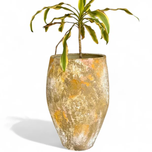 Rustic Ochre Textured Terracotta Planter – Tall Handcrafted Floor Pot