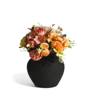 Matte Black Ceramic Vase with Artificial Floral Arrangement