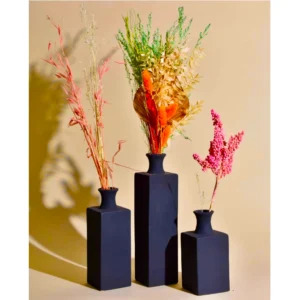 Matte Noir Square Neck Ceramic Vase Set