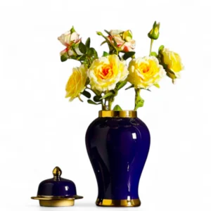 Royal Midnight Blue Gold-Trim Ceramic Temple Jar Vase