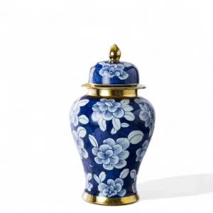 Royal Blue Floral Ginger Jar with Gold Accents