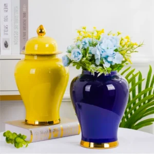Royal Duo Gloss Ceramic Vase Set (Yellow & Midnight Blue)