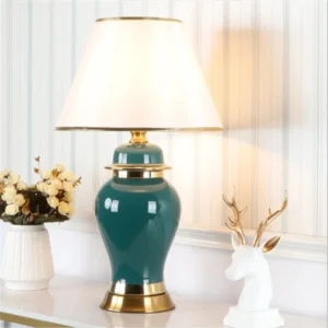 Emerald Luxe Ceramic Table Lamp with Gold Accents