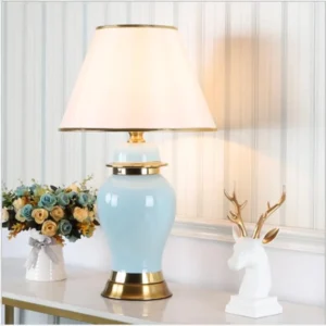 Sky Blue Gold-Trim Designer Table Lamp