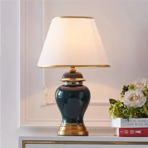 Emerald Noir Gold-Trim Ceramic Table Lamp