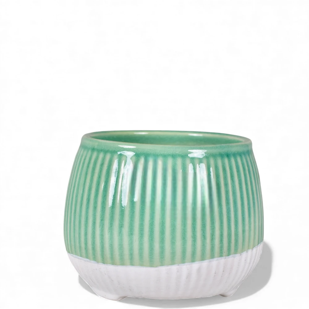 Mint Green Ribbed Ceramic Planter