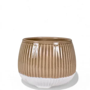 Beige Ribbed Ceramic Planter