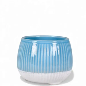 Sky Blue Ribbed Ceramic Planter