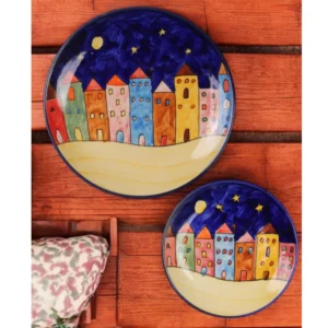 Midnight Cityscape Wall Hanging Ceramic Plates