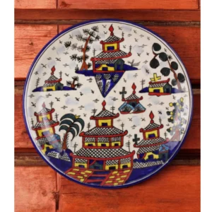 Oriental Pagoda Hand-Painted Wall Hanging Plate