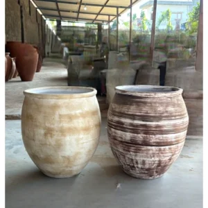 Rustic Earth-Tone Ceramic Planter – Handcrafted Wide Belly