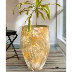 Rustic Textured Gold-Wash Ceramic Planter