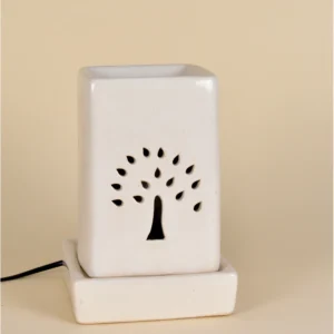White ceramic lamp with tree design