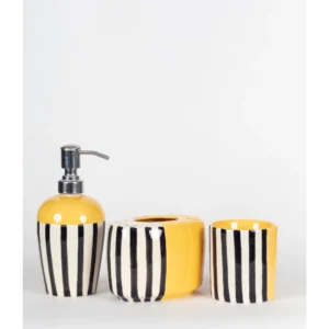 Yellow & Black Striped Ceramic Bathroom Set