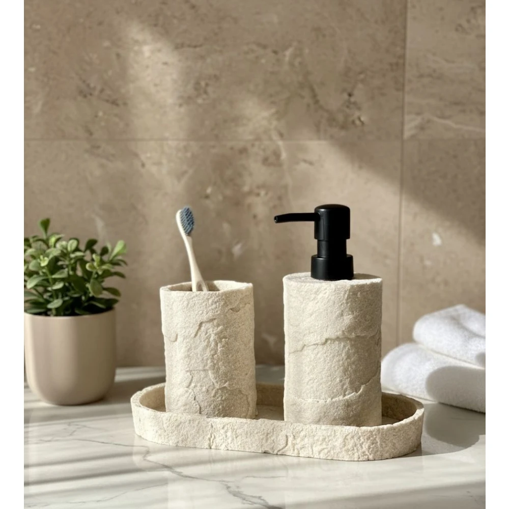 Natural Stone Texture Bathroom Set with Tray