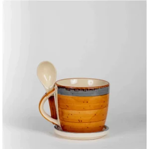 Rustic Brew Ceramic Mug Set (With Spoon & Coaster)
