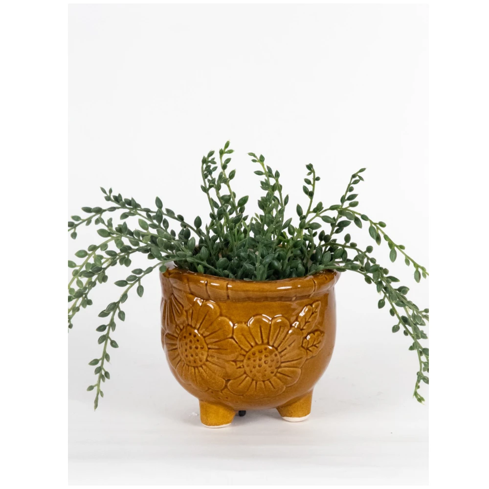 Amber Bloom Floral Ceramic Planter