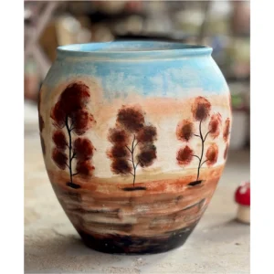 Autumn Grove Hand-Painted Terracotta Planter