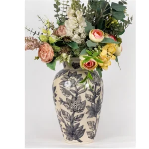 Midnight Lotus Hand-Painted Ceramic Vase