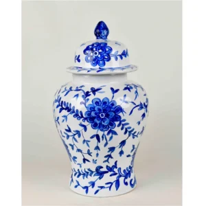 Indigo Bloom Hand-Painted Ceramic Ginger Jar