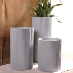 Matte White Ribbed Planter Set