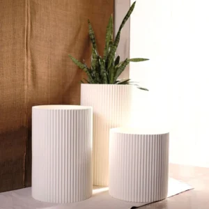 Matte Ivory Ribbed Planter Set