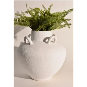 White Rustic Textured Vase with Side Handles