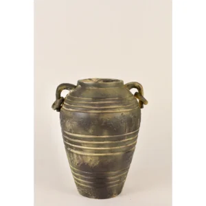 Vintage Charcoal Textured Ceramic Urn with Ring Handles