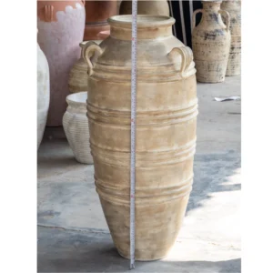 Heritage Ribbed Terracotta Floor Jar with Handles – Antique Sand Finish