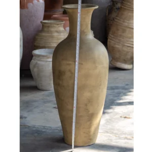 Elegant Bulb Terracotta Floor Vase – Aged Sand Patina
